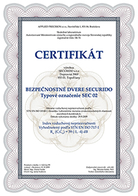 Certifikát akustických vlastností bezpečnostních dveří